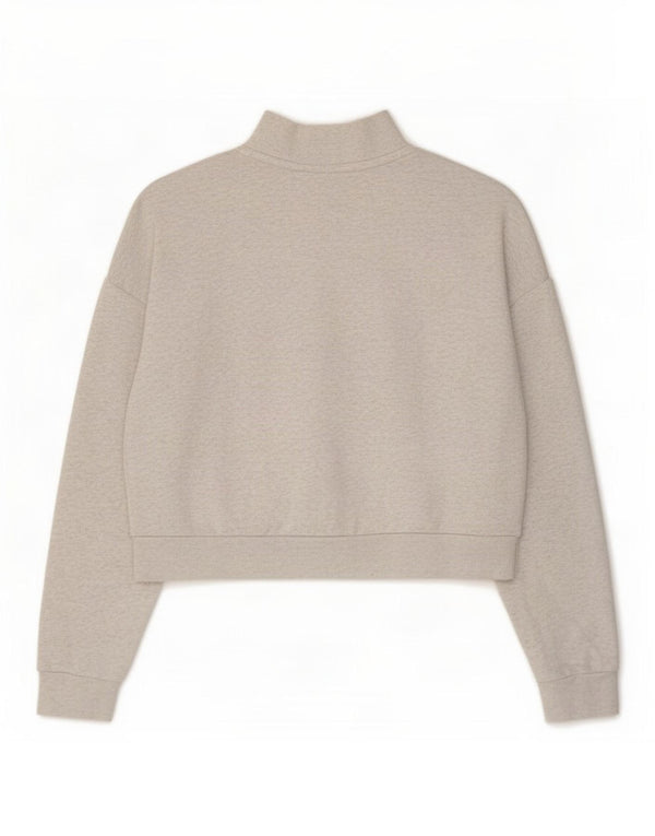 Nike Dame Oversized Crop Zip Neck Sweatshirt Jumper UK 14 Medium Grey