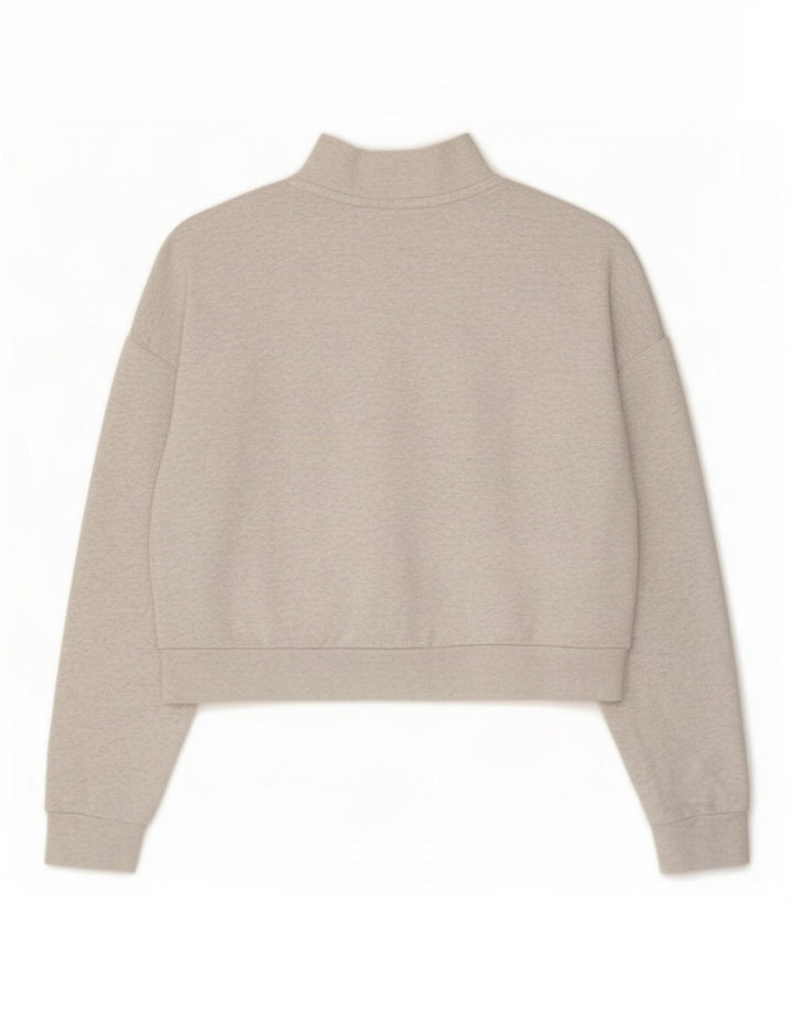 Nike Womens Oversized Crop Zip Neck Sweatshirt Jumper UK 14 Medium Grey
