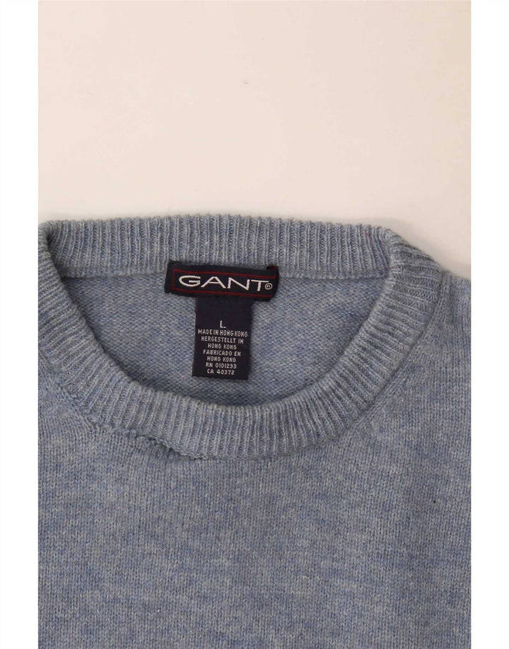 Gant Mens Crew Neck Jumper Sweater Large Blue Lambswool