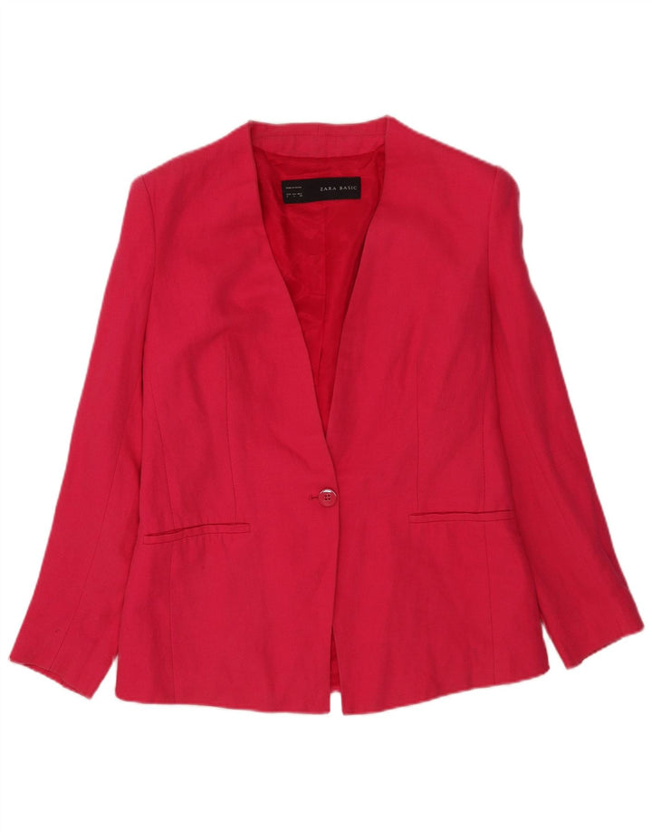 Zara Womens 1 Button Blazer Jacket UK 16 Large Pink Cotton