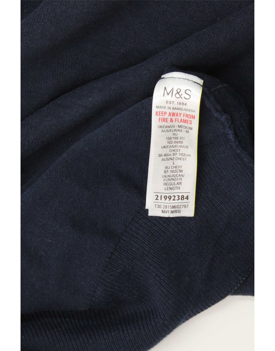 Marks & Spencer Mens Crew Neck Jumper Sweater Medium Navy Blue Cotton