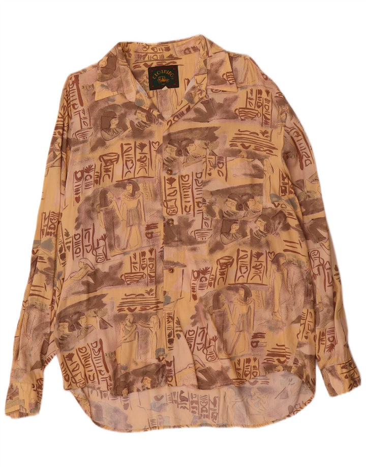 Vintage Mens Graphic Shirt XL Beige Viscose