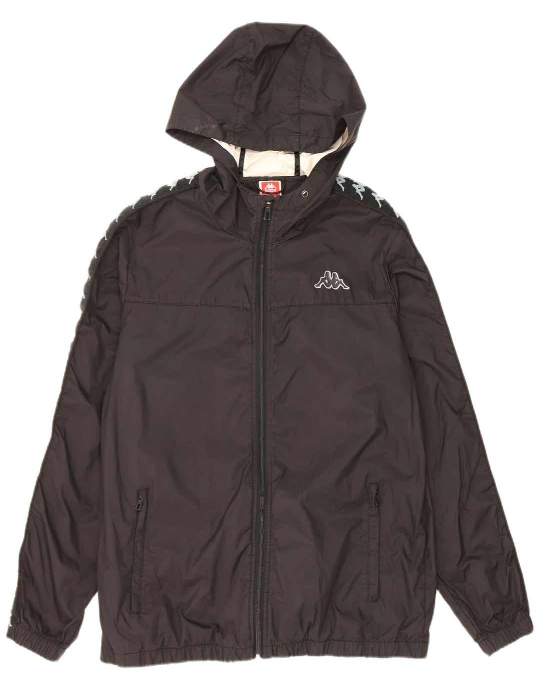Kappa Herre Hooded Grafisk Regnjakke UK 38 Medium Sort Nylon