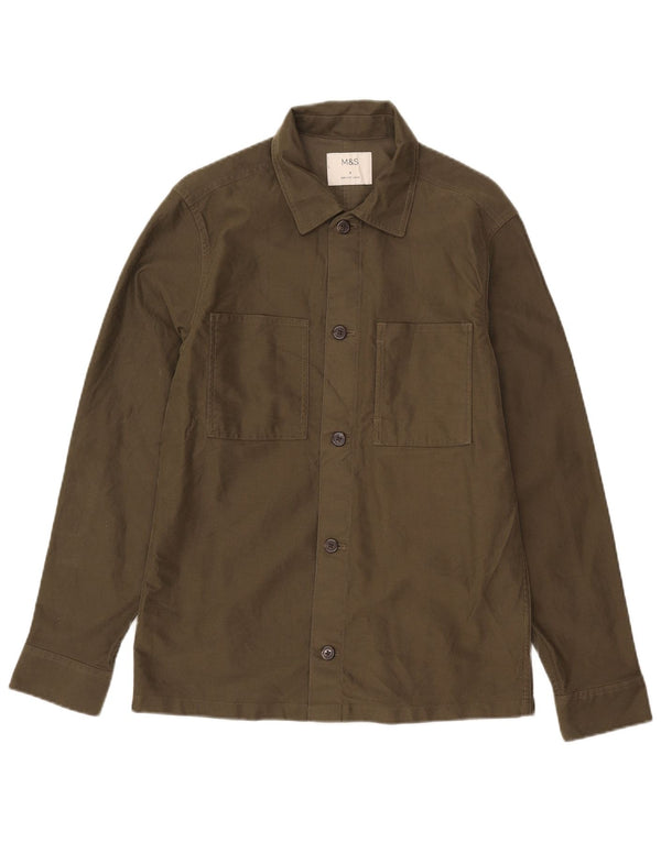 Camiseta masculina Marks & Spencer pequena de algodão cáqui