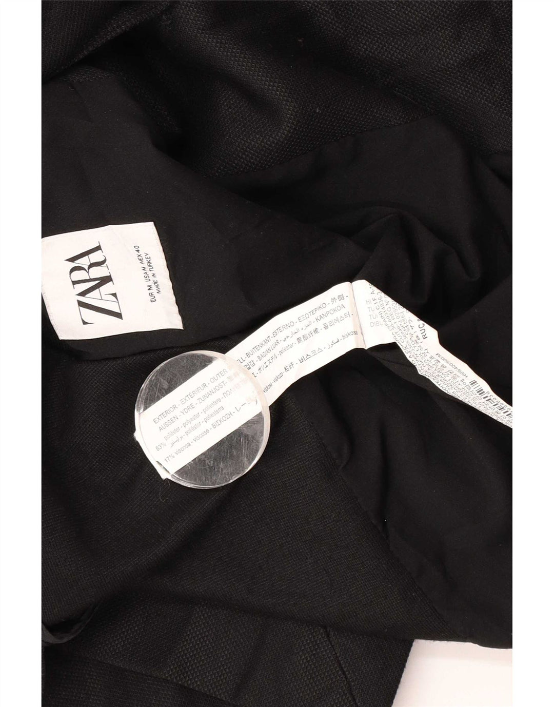 Jaqueta blazer masculina Zara com 2 botões Reino Unido 38 poliéster preto médio
