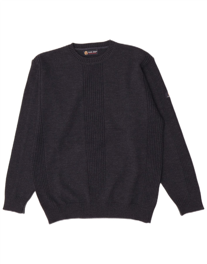 Sail Exp Mens Crew Neck Jumper Sweater IT 50 Medium Navy Blue Wool
