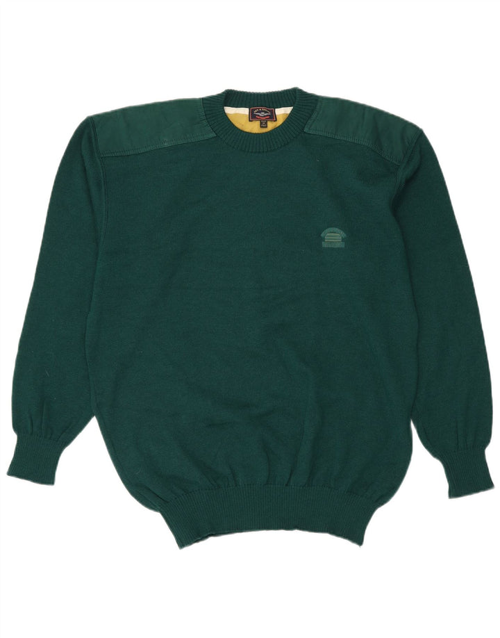 Vintage Mens Crew Neck Jumper Sweater Large Green Virgin Wool