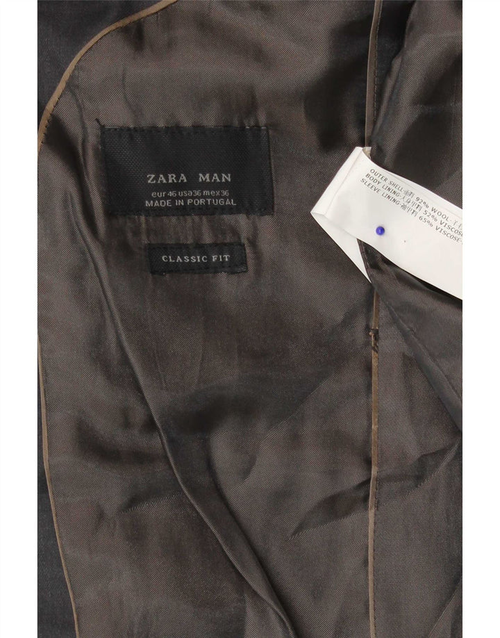 Zara Veste Blazer Coupe Classique à 2 Boutons pour Homme EU 46 Petite Laine Grise