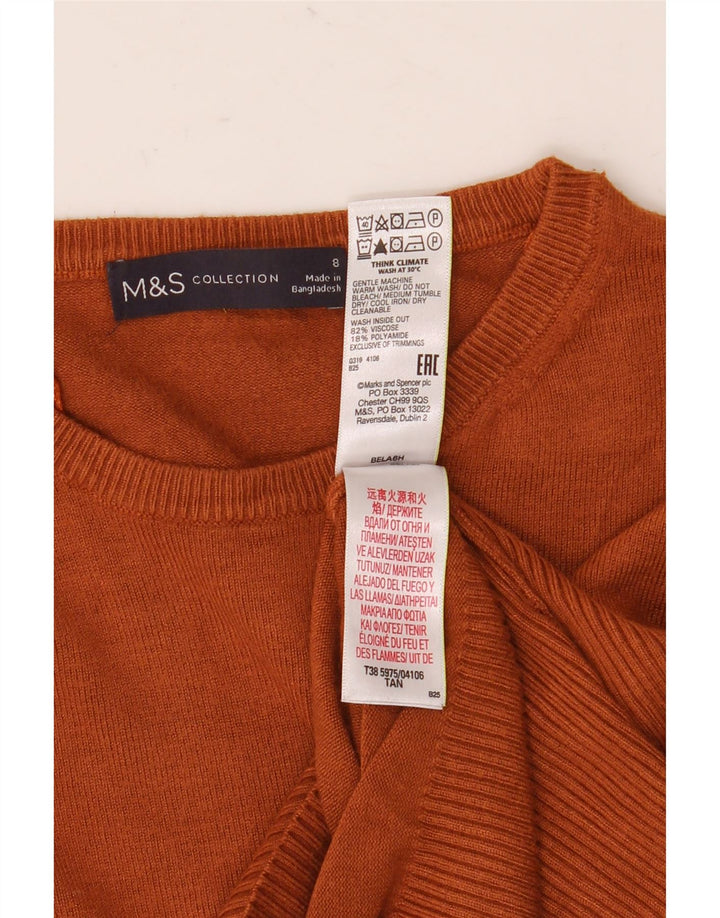 Marks & Spencer Womens Crop Crew Neck Jumper Sweater UK 8 Small Brown