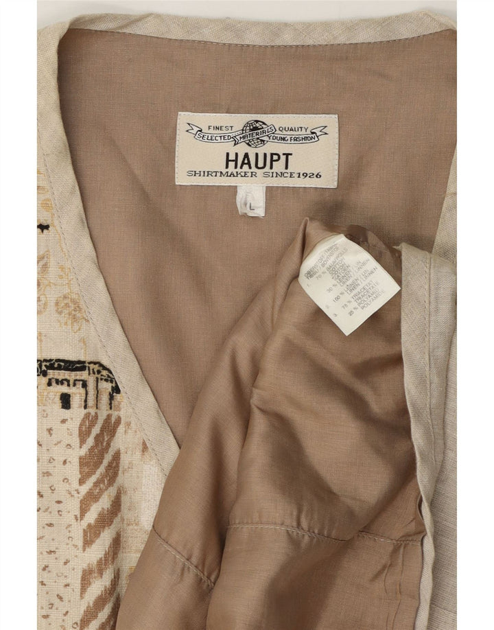 Haupt Mens Graphic Waistcoat Large Beige Patchwork Cotton