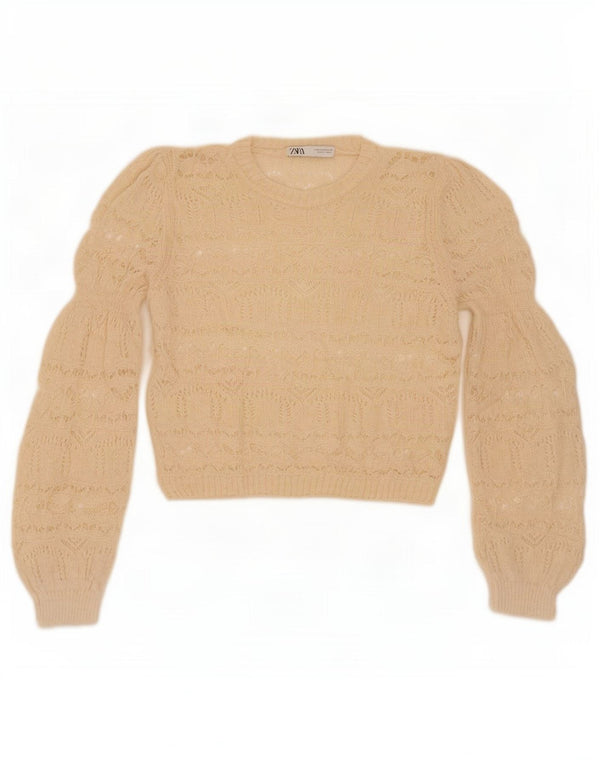 Zara Womens Crop Boat Neck Jumper Sweater UK 14 Medium Off White
