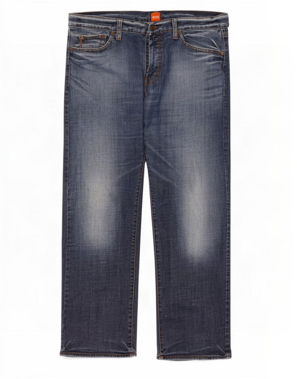 Hugo Boss Mens Straight Jeans W38 L32 Azul Algodão