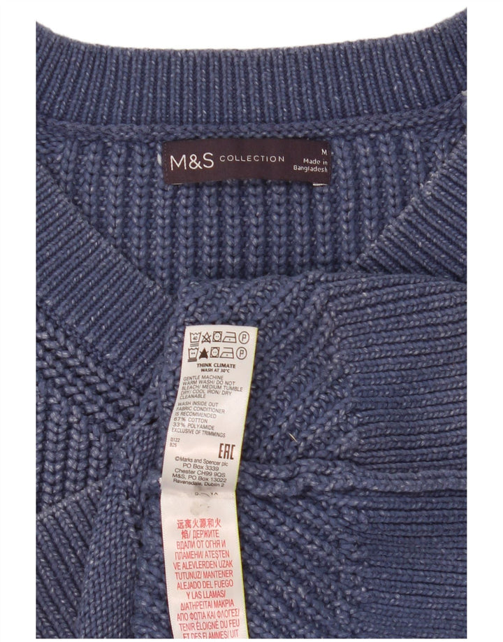 Marks & Spencer Womens V-Neck Jumper Sweater UK 14 Medium Blue Cotton