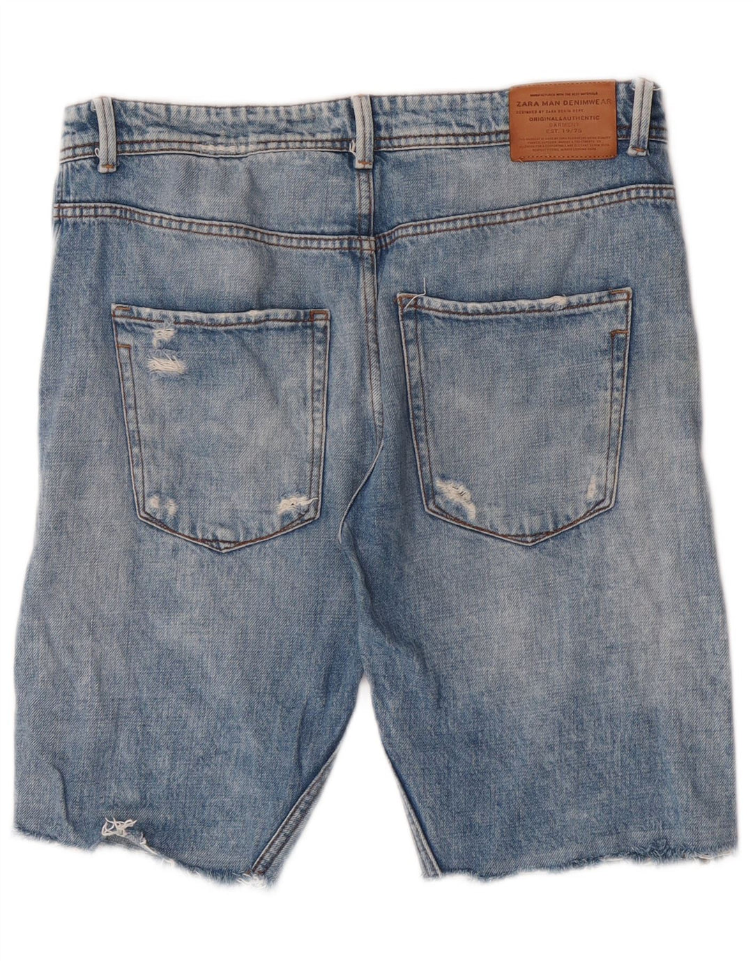 Zara Herre Distressed Denim Shorts EU 42 Large W32 Blue