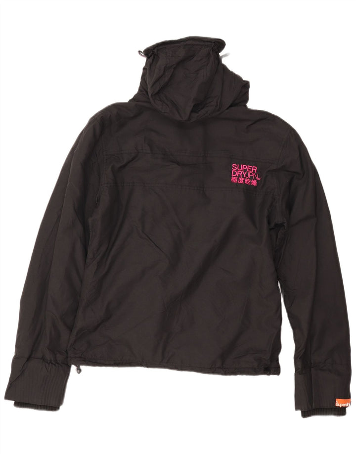 Superdry Womens Hooded Windbreaker Jacket UK 14 Medium Black Nylon
