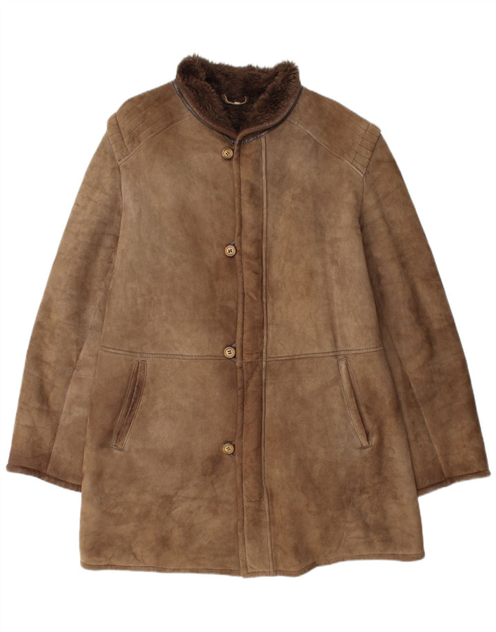 Vintage Mens Shearling Overcoat UK 40 Large Brown Shearling
