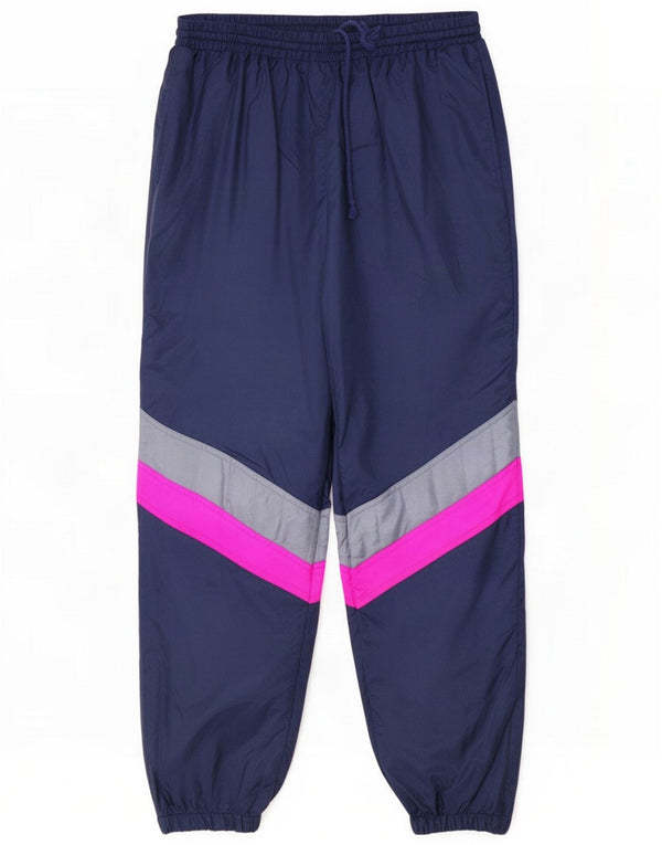 Vintage Mens Tracksuit Trousers Joggers Medium Navy Blue Colourblock Nylon