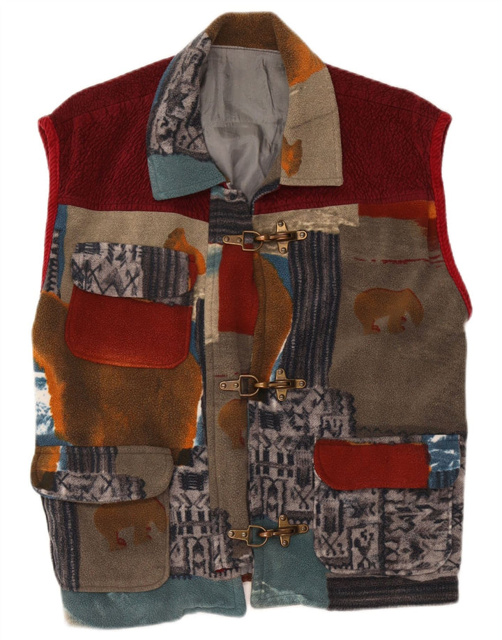 Vintage Womens Fleece Utility Gilet UK 42 XL Multicoloured Patchwork