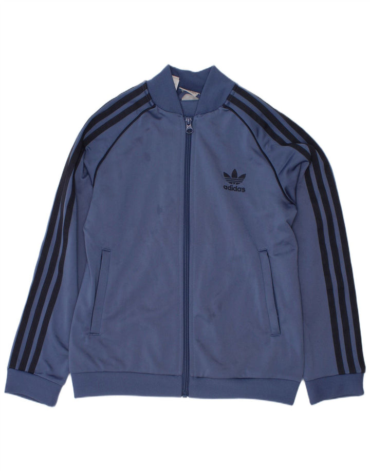Adidas Boys Tracksuit Top Jacket 9-10 Years Blue Polyester