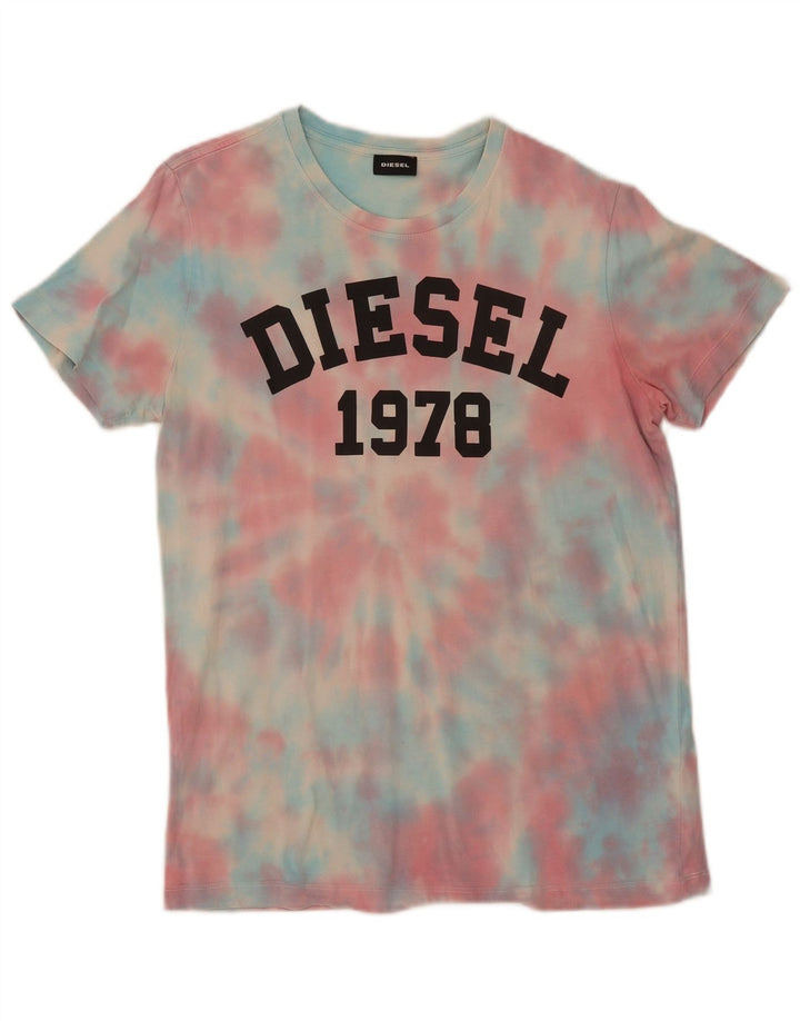 Diesel Herre grafisk T-shirt Top Medium Flerfarvet Tie Dye Bomuld