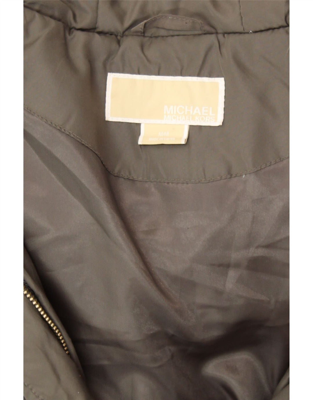 Cappotto imbottito con cappuccio da donna Michael Kors UK 14 medio poliestere kaki invernale