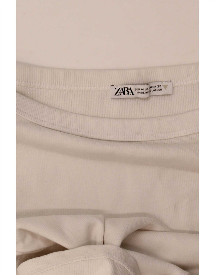 Zara Womens Crop T-Shirt Top UK 12 Medium White