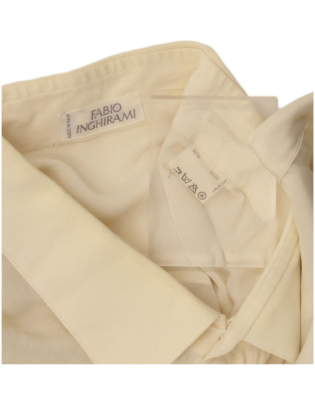 Fabio Inghirami Mens Shirt XL Off White Silk