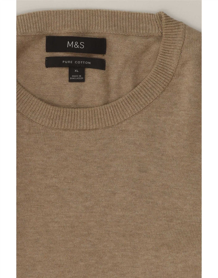 Marks & Spencer Mens Crew Neck Jumper Sweater XL Beige Cotton