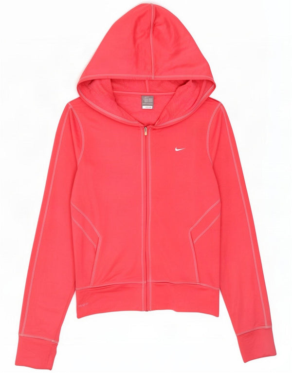 Nike Womens Zip Hoodie Sweater UK 10/12 Medium Pink Polyester
