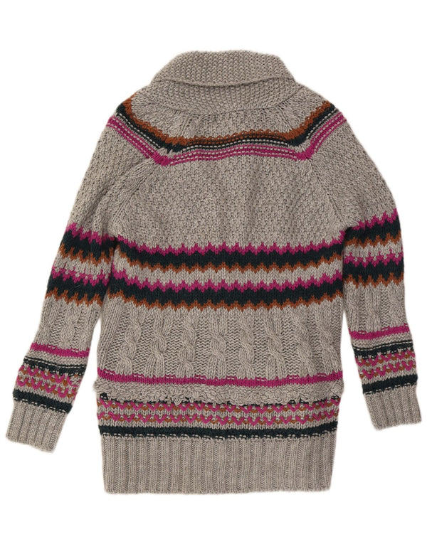 Zara Womens Longline Cardigan Sweater UK 16 Large Gråstribet akryl