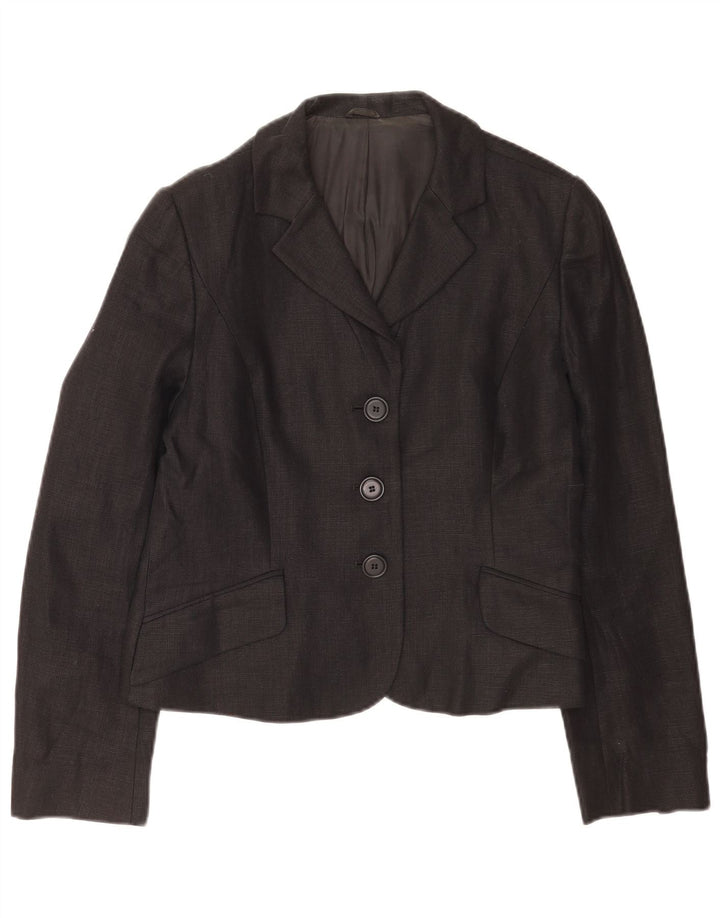 Hobbs Womens Crop 3 Button Blazer Jacket UK 14 Medium Black Linen