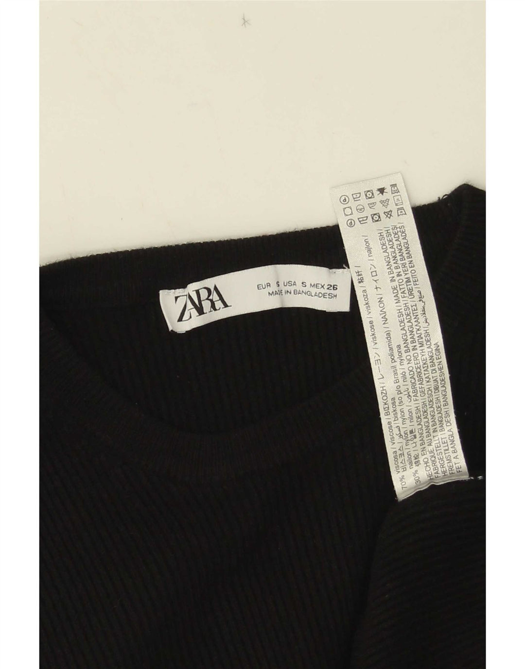 Zara Womens Crop Top 3/4 Sleeve UK 8 Small Black Viscose