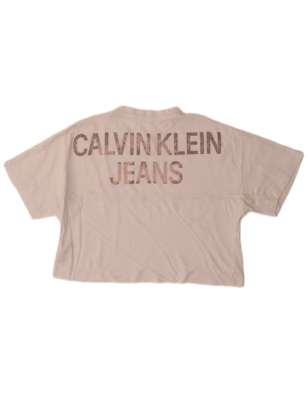 Calvin Klein Jeans Womens Crop Oversized Graphic T-Shirt Top UK 6 XS White