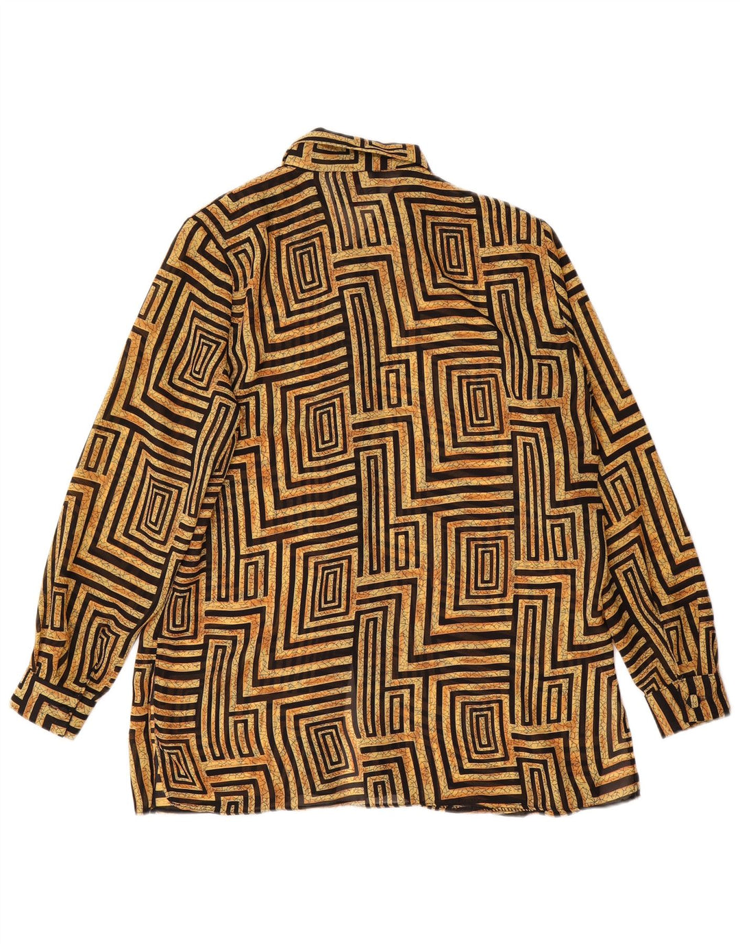 Camicetta camicia vintage da donna UK 14 Grande poliestere geometrico beige