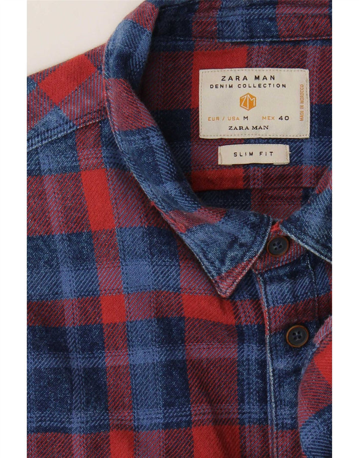 Camicia Zara da uomo slim fit in flanella a quadri rossi medi