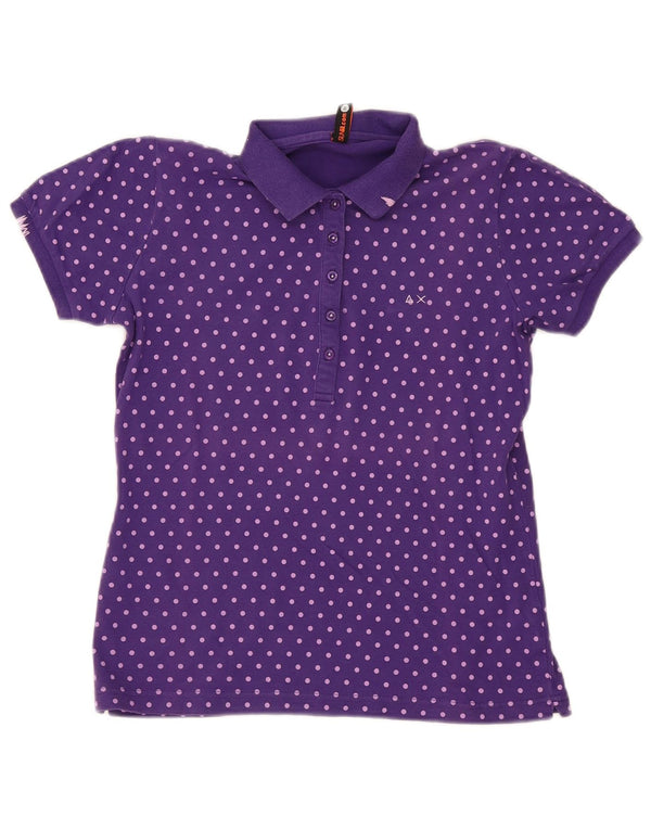 Sun68 Womens Polo Shirt UK 14 Large Purple Spotted Cotton