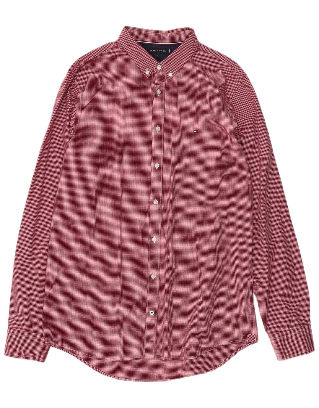 TOMMY HILFIGER Mens Slim Fit Shirt Large Red Check Cotton