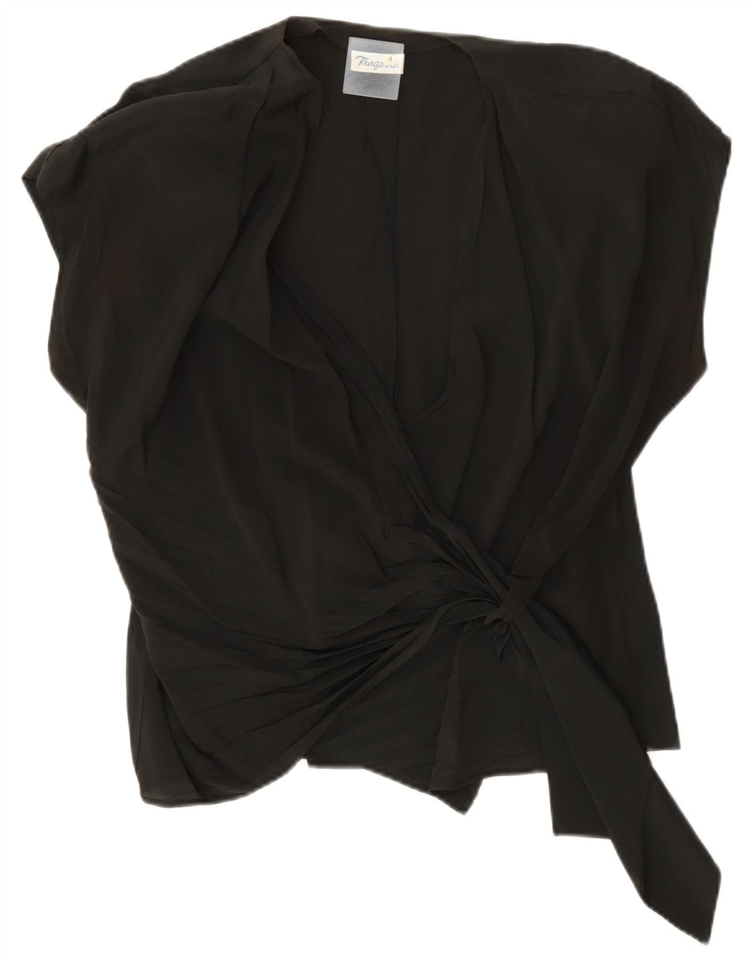 Vintage Womens Oversized Wrap Blouse Top US 4 Small Black Acetate