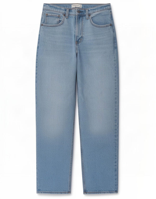 Damskie jeansy proste z wysokim stanem i wysokim stanem Abercrombie & Fitch US 4 małe W27 L29 niebieskie
