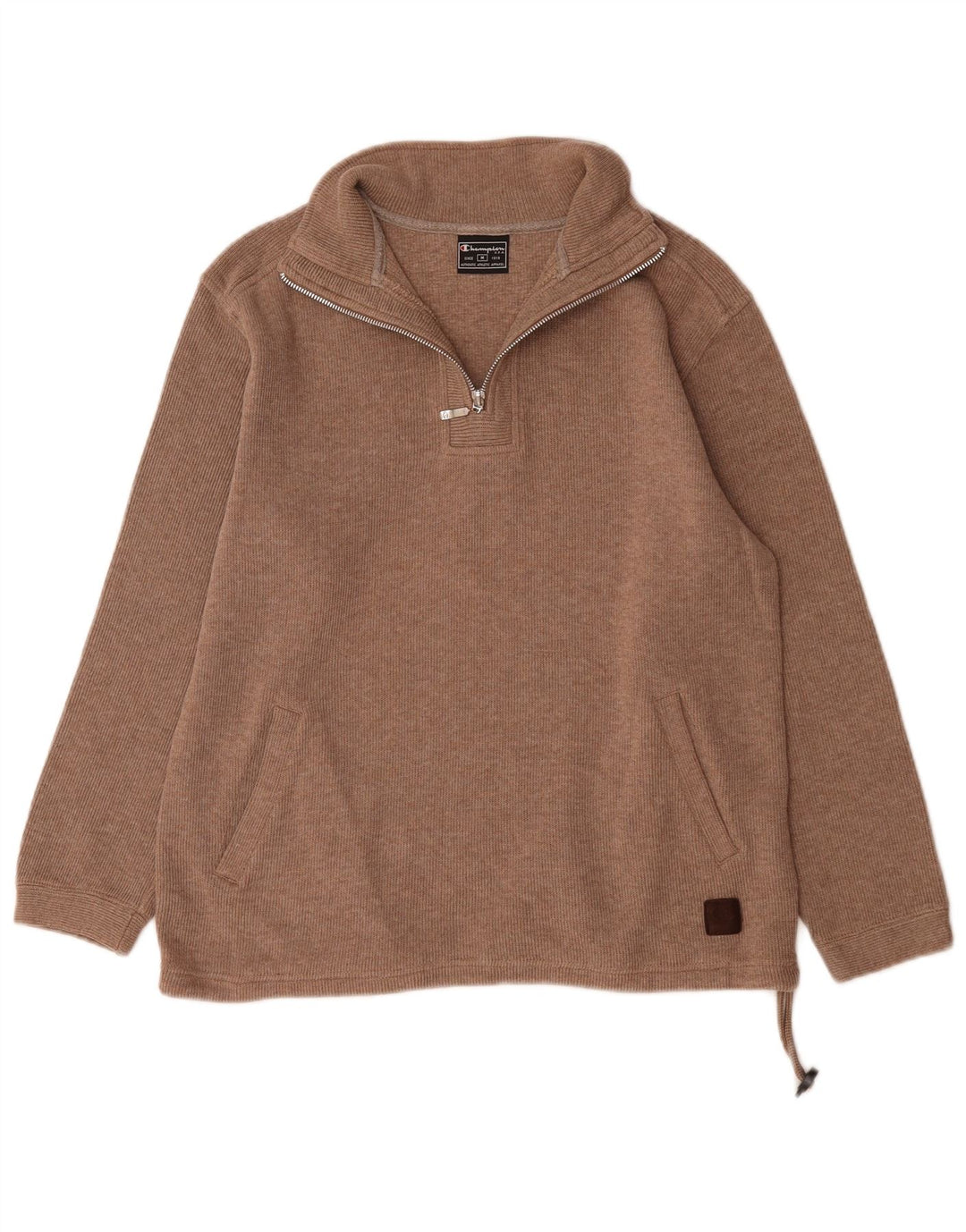 Champion Womens Zip Neck Sweatshirt Jumper UK 14 Medium Brown Cotton