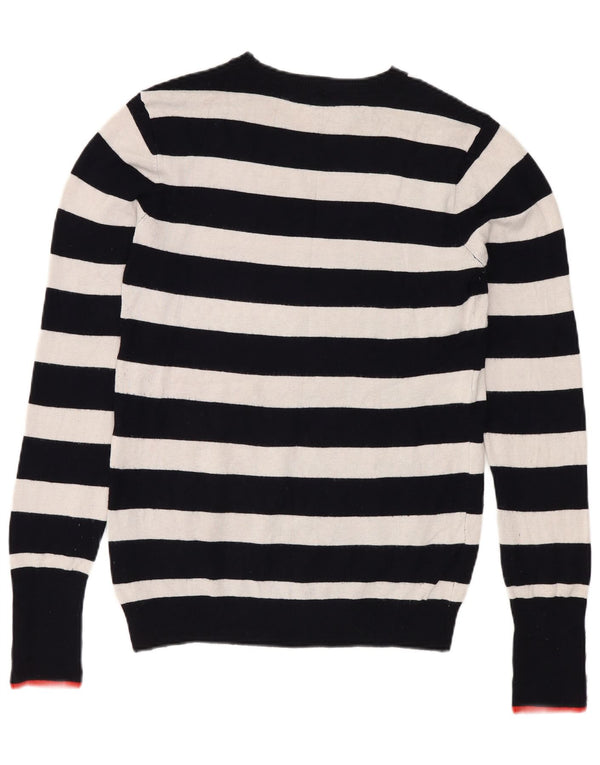 Zara Womens Boat Neck Jumper Sweater UK 12 Medium Black Striped Viscose