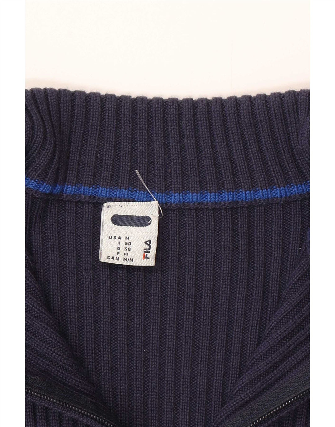 Fila Mens Zip Neck Jumper Sweater IT 50 Medium Navy Blue Striped