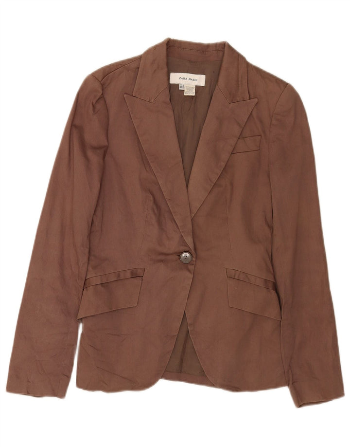 Zara Damen 1-Knopf-Blazer-Jacke, UK 10, kleine braune Baumwolle