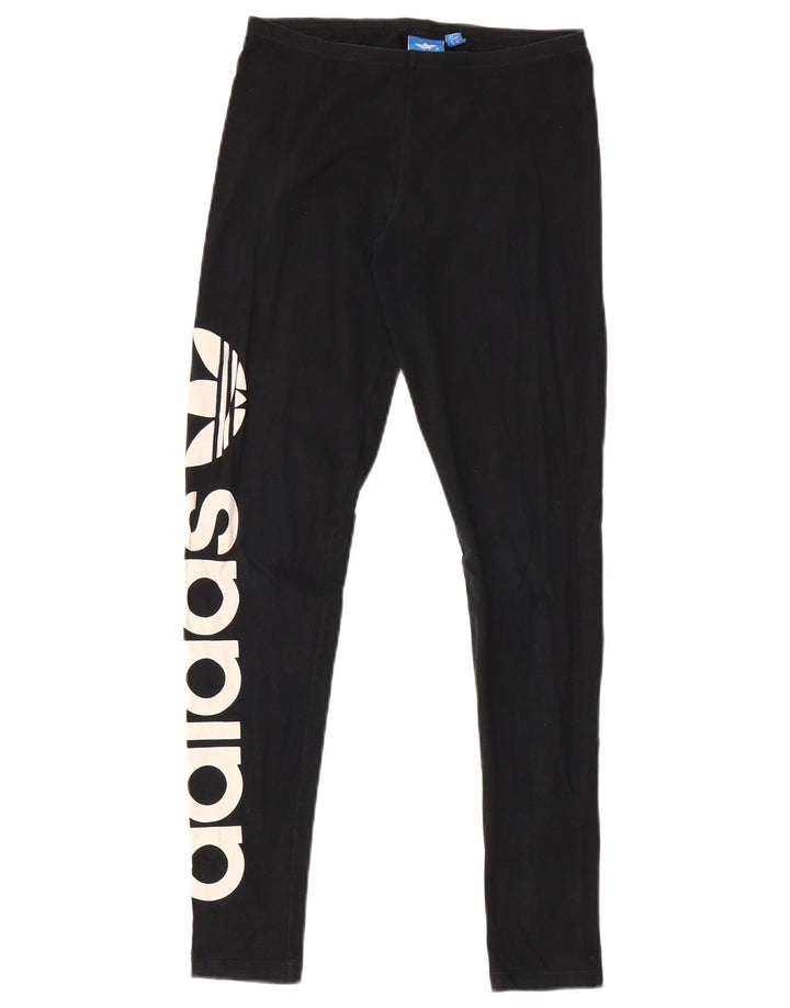 Adidas Womens Graphic Leggings UK 12 Medium Black Cotton