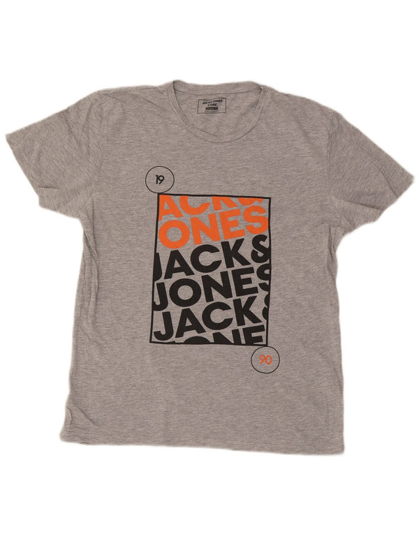 Jack & Jones Mens Regular Fit Graphic T-Shirt Top XL Grey Flecked Cotton