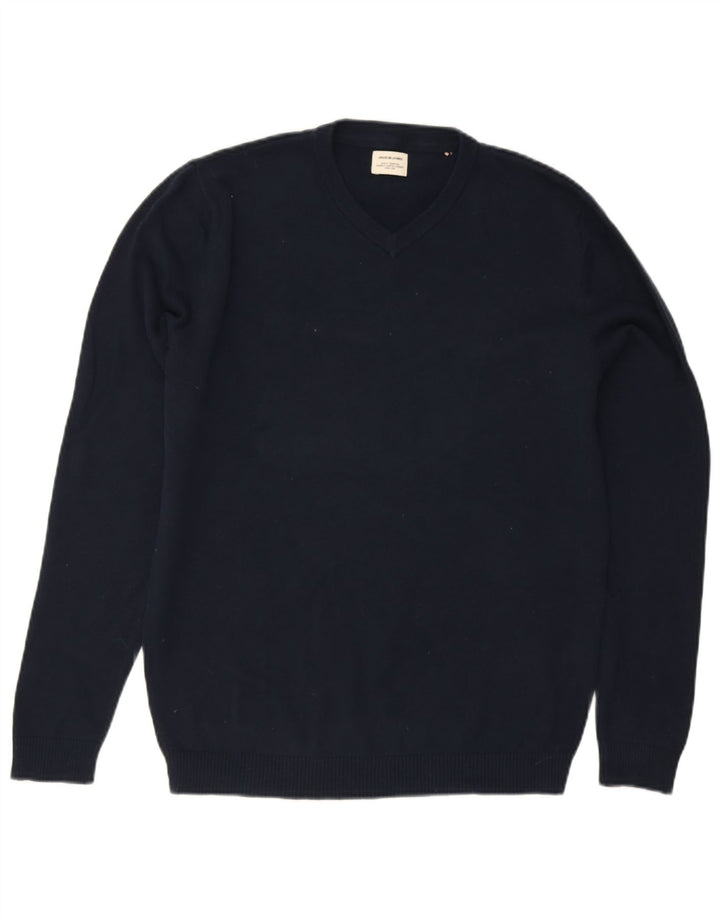 Jack & Jones Mens V-Neck Jumper Sweater Small Navy Blue Cotton
