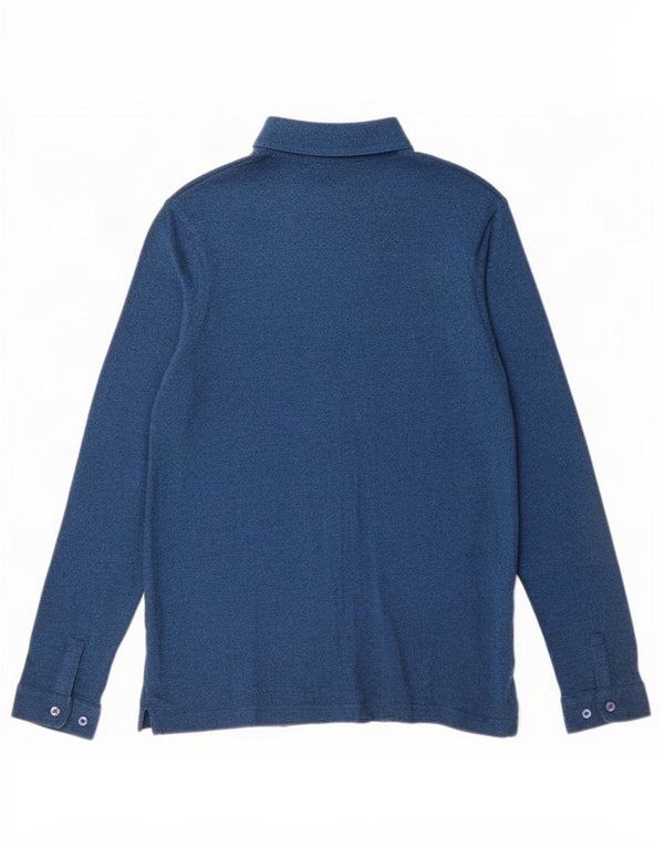 Polo da uomo a maniche lunghe Farah in cotone screziato blu medio