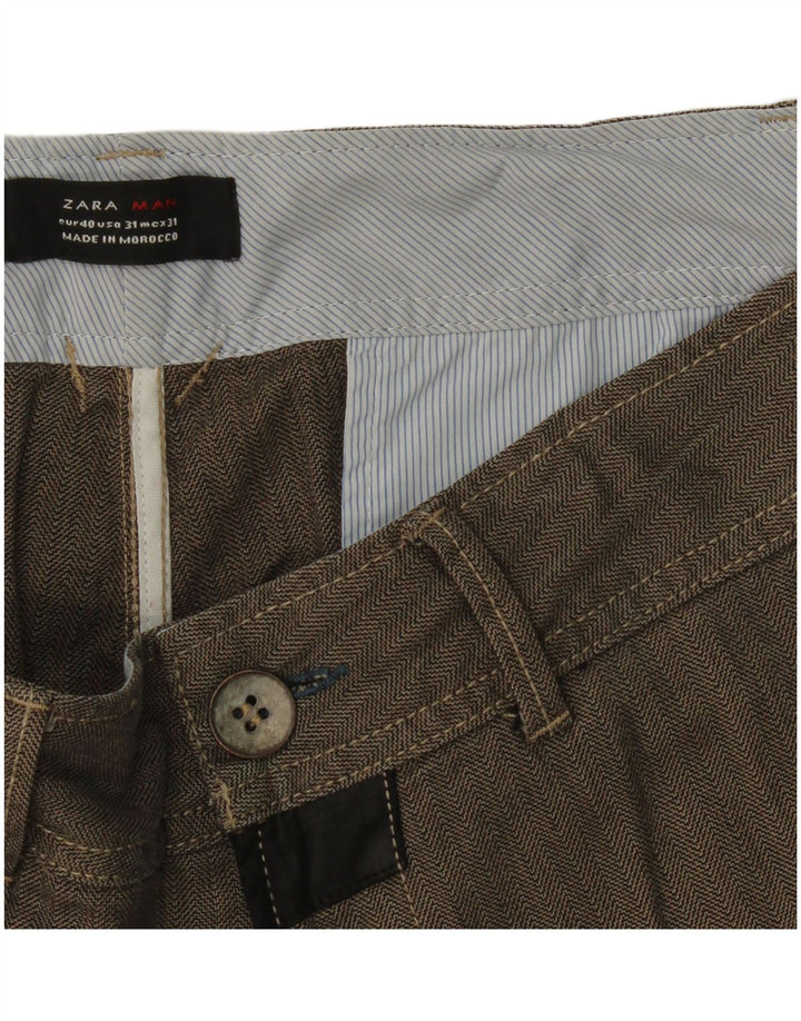 Zara Mens Straight Chino Trousers EU 40 Medium W31 L30 Grey Herringbone
