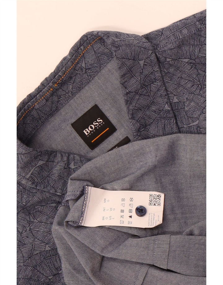 Hugo Boss Mens Shirt Large Navy Blue Floral Cotton
