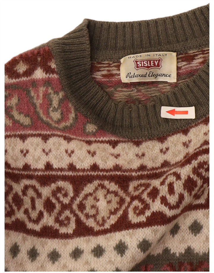 Sisley Mens Crew Neck Jumper Sweater XL Multicoloured Fair Isle